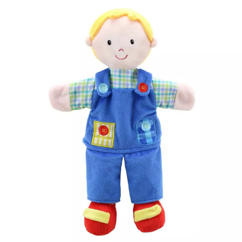 Hand Puppet of a Boy with colourful clothes and quality embroidered facial features. Big enough to be used by children and adults.