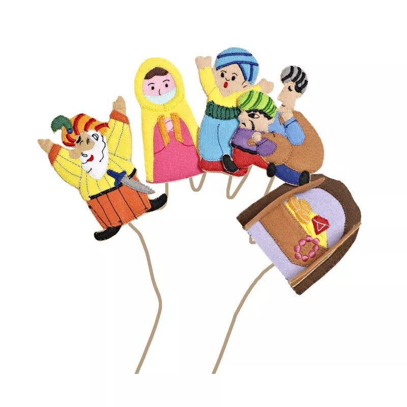 a group of people sitting on top of Ali Baba & Forty Thieves Finger Puppets.