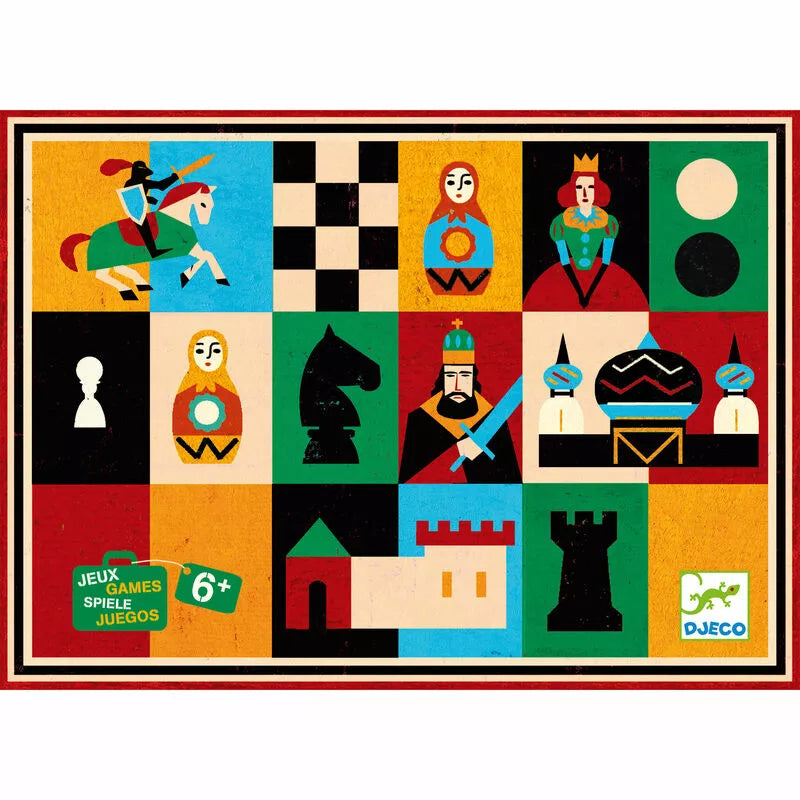A picture of a Djeco Game Chess and Draughts board.