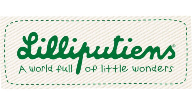 Logo of Lilliputiens in script text followed by their catch phrase, "A world full of little Wonders".