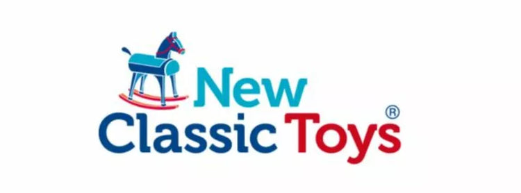 Logo of New Classic Toys with a cartoon wooden rocking horse.