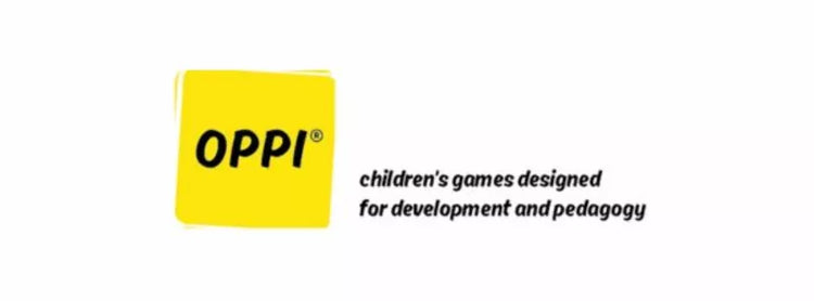 Logo of Oppi Toys followed by their catch phrase "Children's games designed for development and pedagogy".