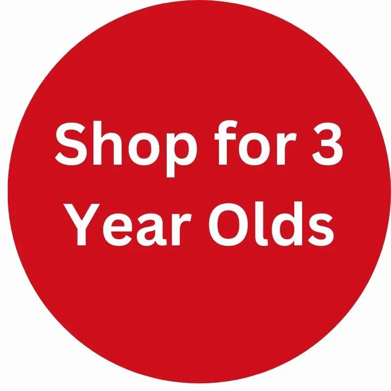A large red circle with the white text "Shop for 3 Year Olds" in the center.