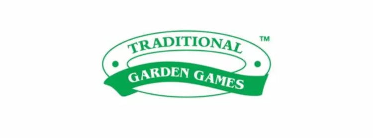 Green and white logo with the words "Traditional Garden Games" in bold letters, featuring a curved banner design on a plain white background.