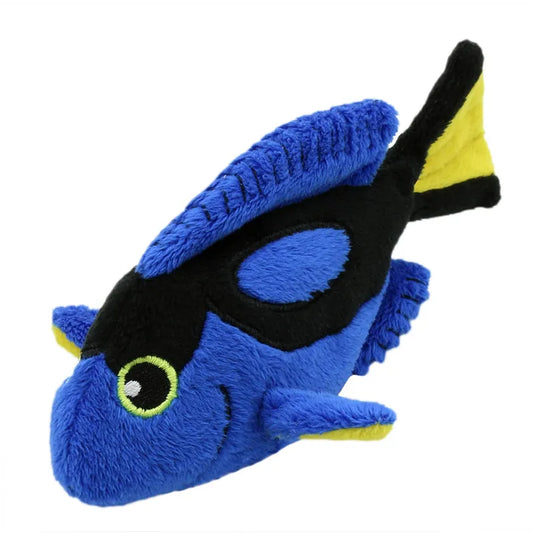 Meet The Puppet Company Blue Tang Finger Puppet: a charming blue and black plush with yellow fin accents, big friendly cartoon eyes, perfect for storytime adventures.
