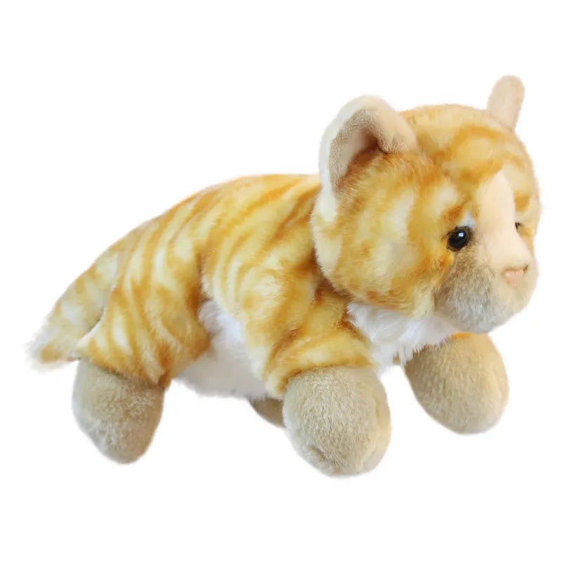The Puppet Company Full-bodied Hand Puppet Cat Ginger is an orange tabby kitten plush toy with striped patterns, soft fur, and a white belly. It features small eyes and a tiny nose, making it cute while enhancing children's fine-motor skills.