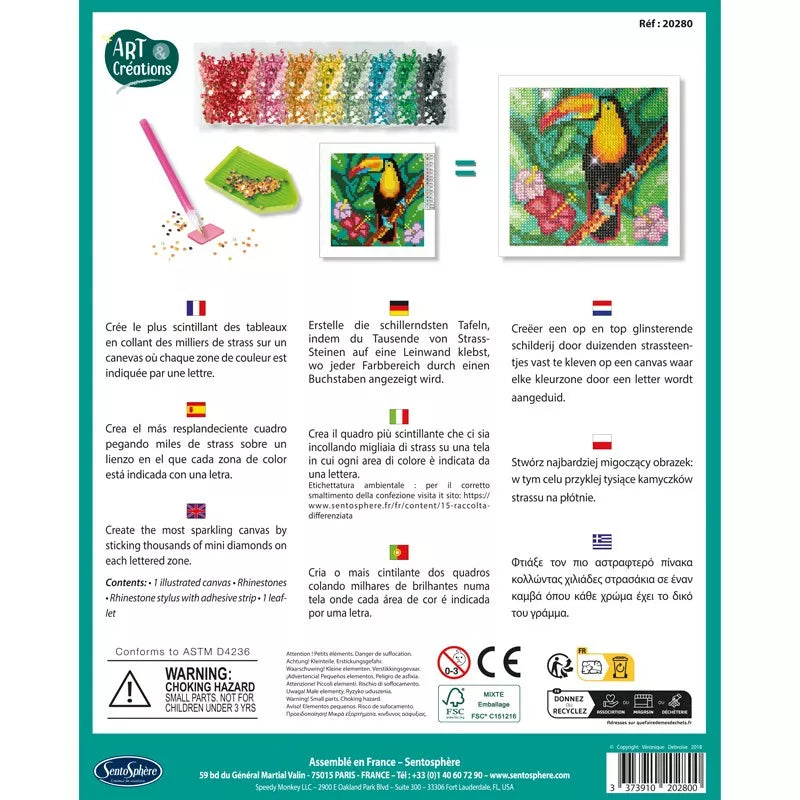 A crafty package with instructions on how to paint a Sentosphere Diamond Canvas Toucan.