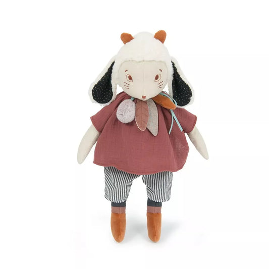 Moulin Roty Fenouil the large Sheep wearing a dress and boots.