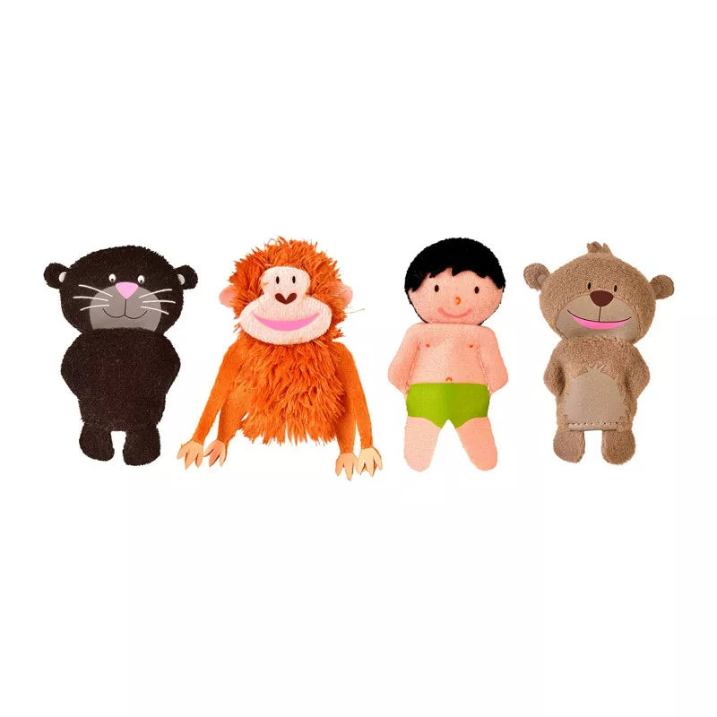 A group of Fiesta Crafts Jungle Book Puppet Set sitting next to each other.
