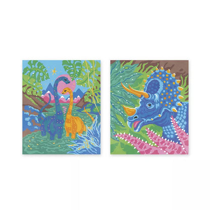 Two Janod Paint By Numbers Watercolor Dinosaurs in the jungle.