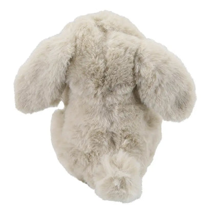 The Wilberry Eco Mini Rabbit is a fluffy, light gray stuffed toy made from eco-friendly materials, shown from the back with floppy ears and a round tail.