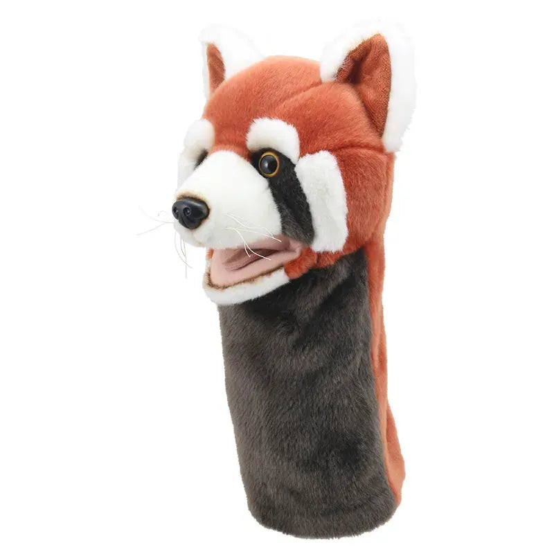 The Jumbo Friends Red Panda Hand Puppet features soft fur and a playful design with a brown body and orange-white face. Its white-tipped ears frame a happy expression, making it perfect for imaginative storytelling.