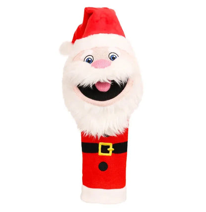 The Puppet Company Sockette Santa is a cheerful Santa Claus sock puppet with a red hat, white beard, red suit adorned with a black belt, and a big smiling mouth—making it a delightful Christmas gift for all ages.