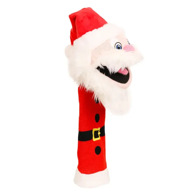 The Puppet Company Sockette Santa is a delightful knitted Christmas puppet featuring a red hat, fluffy white beard, and a red body styled like Santa’s suit with black buttons and a belt, set against a crisp white background. This charming sock puppet makes an ideal Christmas gift for children or festive enthusiasts alike.
