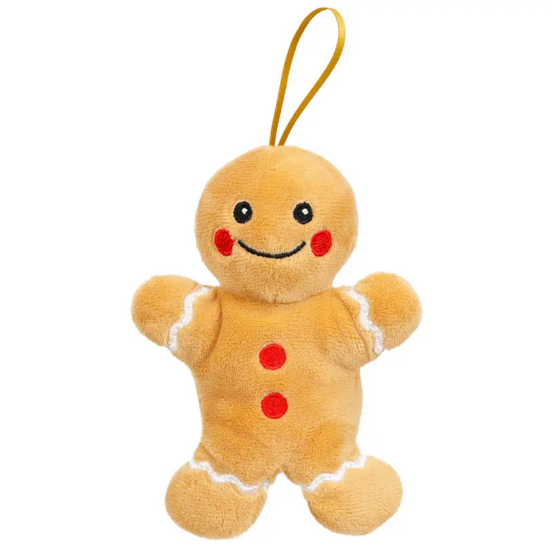 Introducing the Gingerbread Man Finger Puppet Decoration—a plush ornament featuring a smiling face, rosy red cheeks, and three cheerful red buttons. With charming white icing details and a yellow hanging loop, it’s perfect for adorning your Christmas tree or bringing festive fun to life as an adorable Christmas finger puppet.