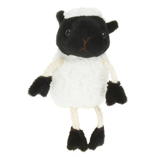 The Puppet Company White Sheep Finger Puppet, designed like a plush toy with a black face, black ears, and a white woolly body, enhances the bedtime experience. It features two rope-like legs and a small tail, perfect for adding fun to storytime.