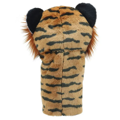 Introducing the Jumbo Friends Tiger Hand Puppet, a plush golf club head cover with black stripes, brown faux fur, and black ears. This charming accessory has a movable mouth for storytelling fun while providing protection to your game.
