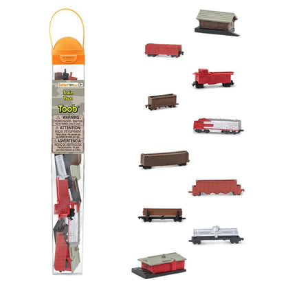 a set of TOOBS® Figurines Trains with a plastic bag.