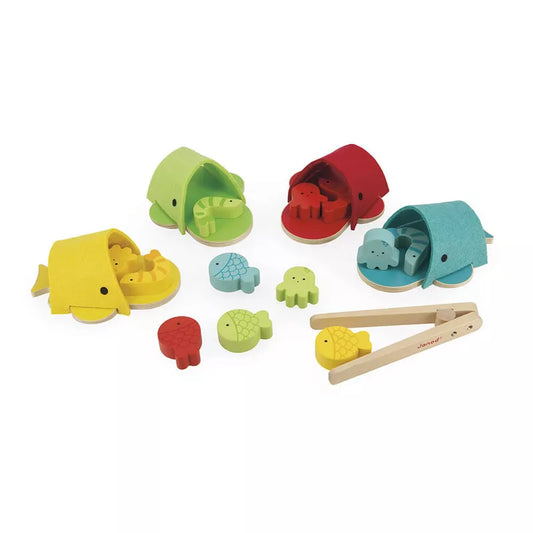 A Janod Whales Colour Matching Game on a white surface.