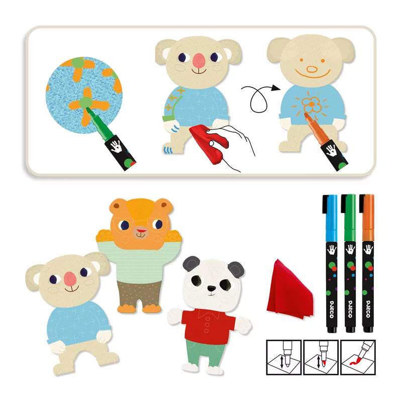 A picture of a teddy bear cut out of paper using Djeco Colouring The cuties by Djeco.