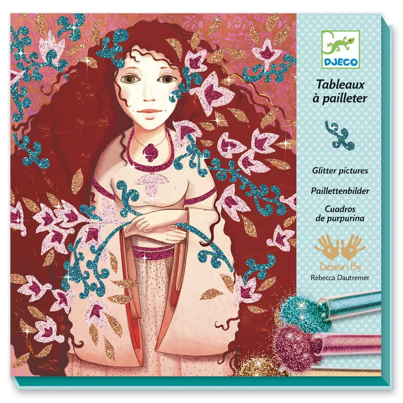 A picture of a woman with red hair holding a Djeco Glitter Board Gold and Silken.